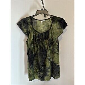 Sami & Jo Green Ruffle Blouse Shirt Woman S/S Black Size 2X CHEST 39" Preowned